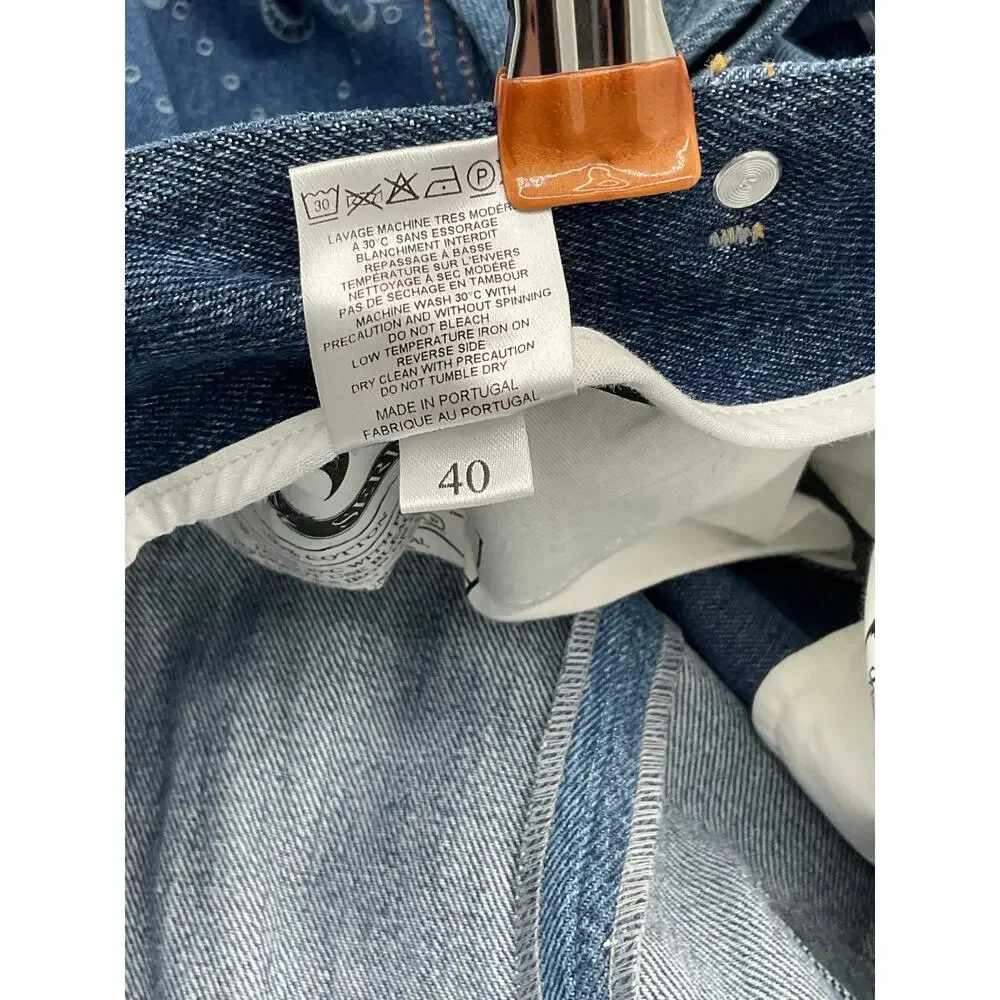 Marine Serre Patchwork Blue Moonogram Belted Denim Skirt Size 40 - Picture 4 of 7